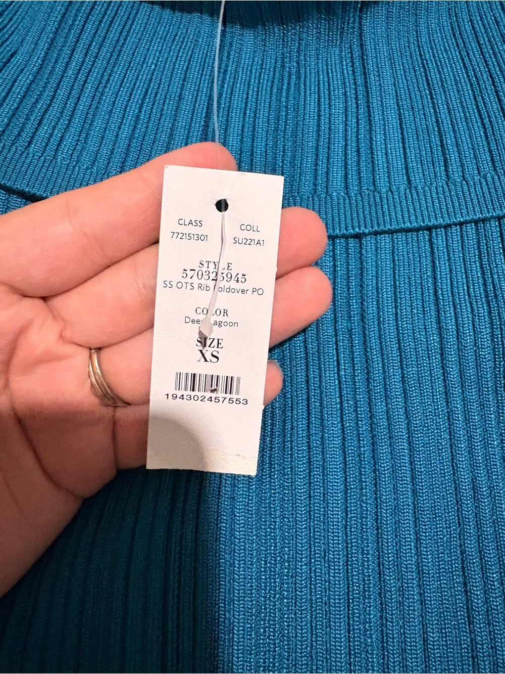 White House Black Market Bright Turquoise Ribbed Off-Shoulder Top - Picture 2 of 3